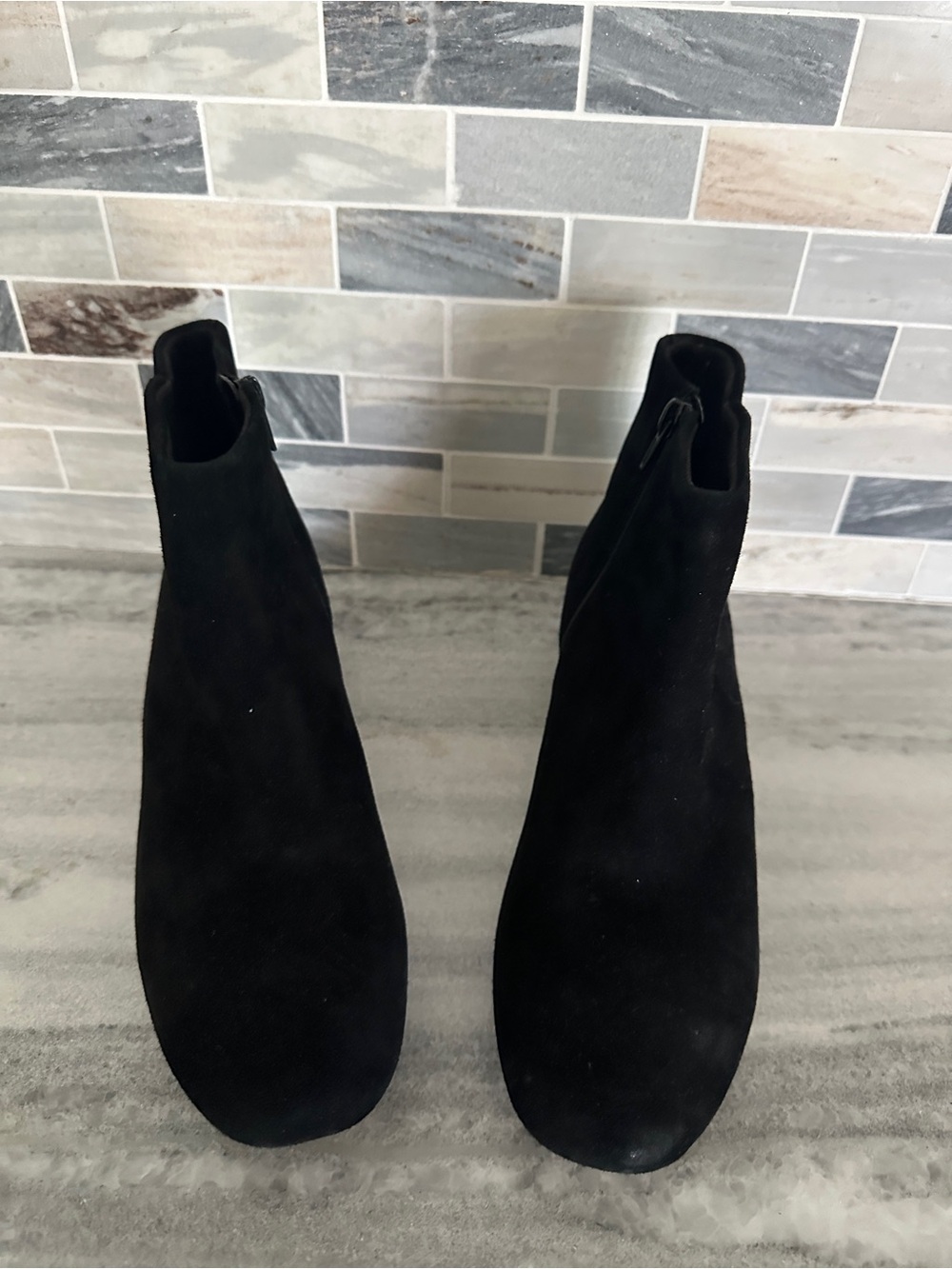 Clarks Black Suede Ankle Booties with Side Zip